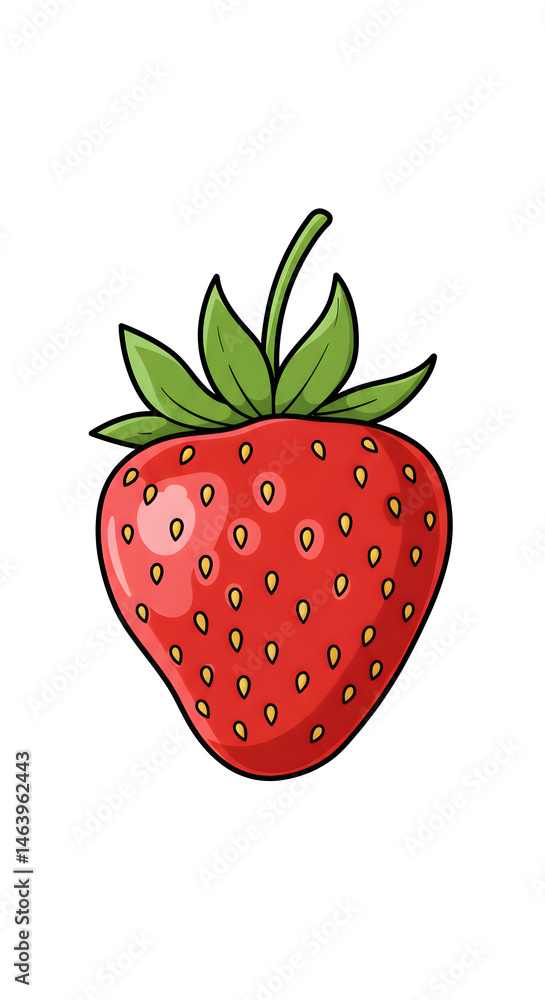 Isolated Red Strawberry with Green Leaves and Yellow Seeds Isolated Red Strawberry with Green Leaves and Yellow Seeds