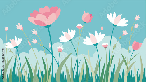 Splashes of pink and white stand out a the tall prairie grass as wildflowers sway in the gentle breeze.