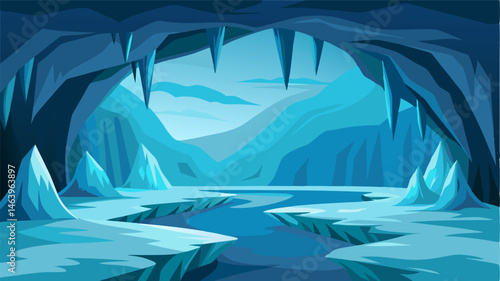 The frozen floor of the cave is riddled with deep crevices and cracks exposing the depths of the glacier beneath.