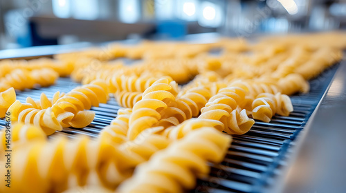 Spiral pasta on conveyor belt food manufacturing process