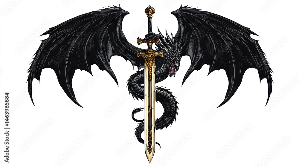 Fototapeta premium Dragon with Sword, Fantasy Art (1)