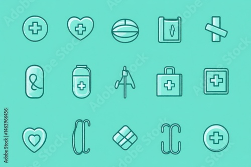 Medical Icons Set, Teal Background photo