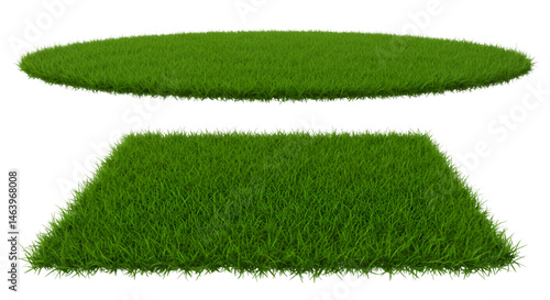 Two grassy patches floating in darkness