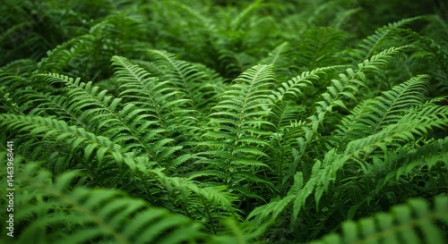 Lush Green Fern Fronds Covering Forest Floor in Natural Light