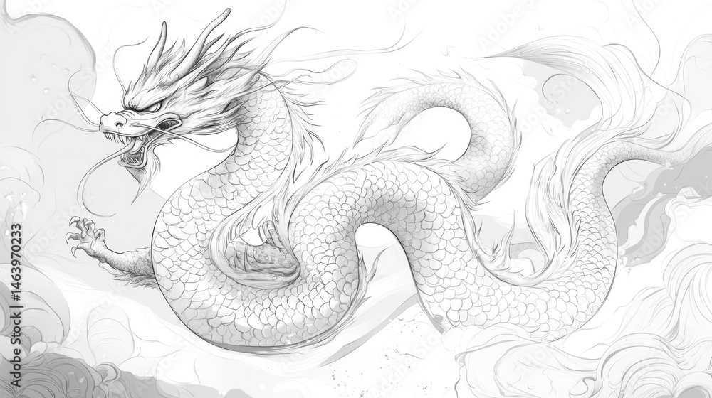 Fototapeta premium Majestic dragon, detailed sketch, stylized, mythical creature