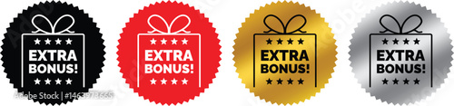 extra bonus labels in black, red, gold, and silver gift icons for special offers and promotions	