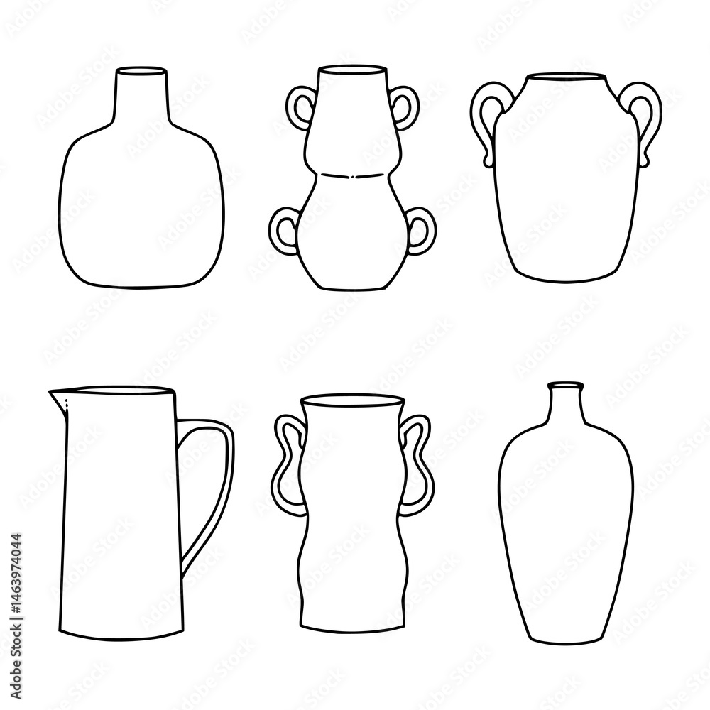 various shapes of vases line art