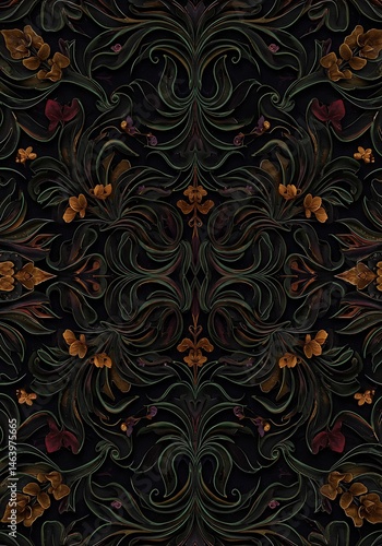 Dark Floral Embossed Leather Texture Pattern