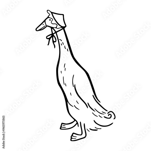 hand-drawn funny goose in a cap 