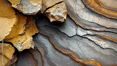 Close-up view of textured rock formations showcasing intricate layers and colors in nature