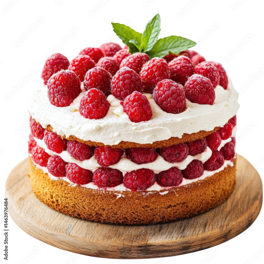 Isolated Multi-Layer Raspberry Cake with Whipped Cream Isolated Multi-Layer Raspberry Cake with Whipped Cream