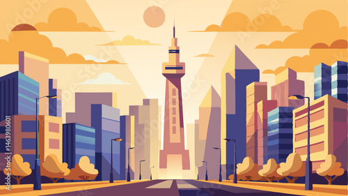 Tall buildings tower above the bustling street casting a welcome shade on hot summer days.
