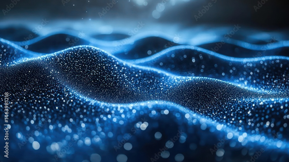 Abstract Blue Particle Wave: Digital Art, Glimmering and Serene Abstract Blue Particle Wave: Digital Art, Glimmering and Serene