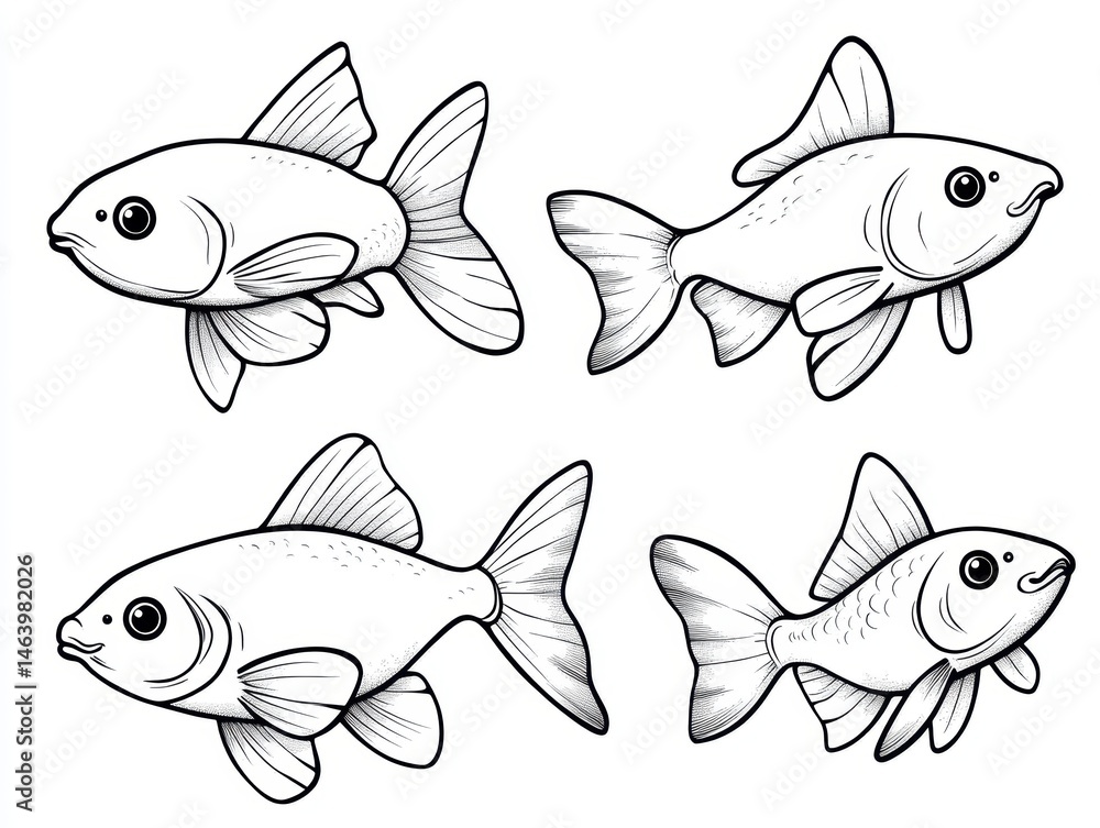 Fototapeta premium Four fish illustrations