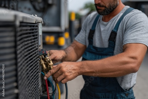 Mechanic Servicing Truck AC: Detailed Close-up