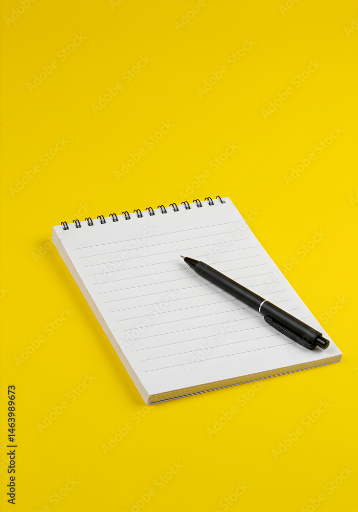 Notebook And Pen On Yellow Background Photo Illustration Notebook And Pen On Yellow Background Photo Illustration