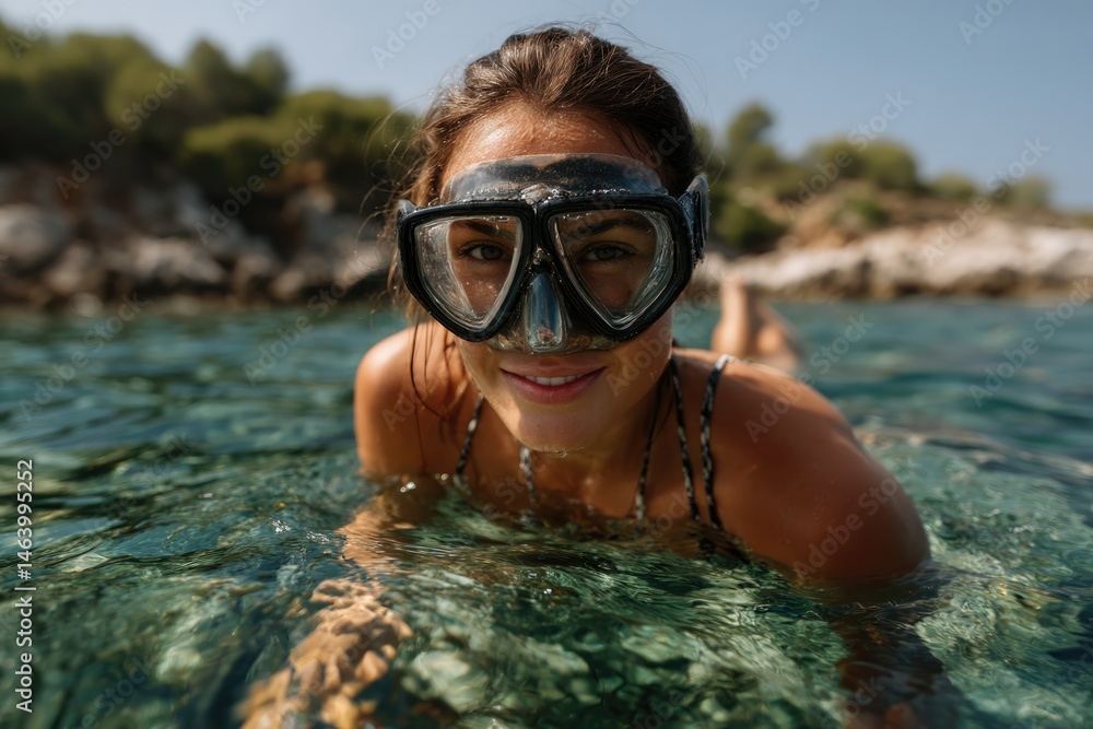 Naklejka premium Woman Snorkeling in Crystal Water