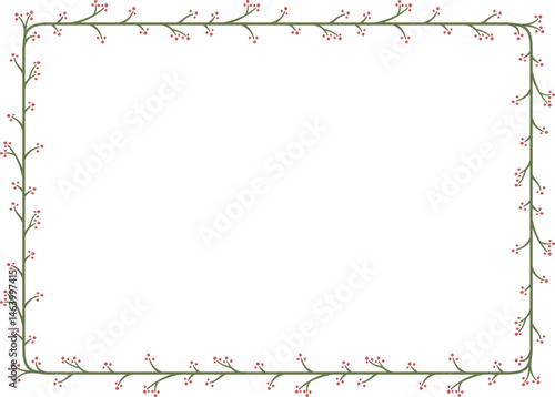 Rectangular border with a branch of schematic flowers. Illustration made with a branch of flowers on a white background creating a rectangular border.
