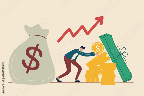 Business Growth Illustration With Moneybag Man And Upward Arrow Depicting Financial Success