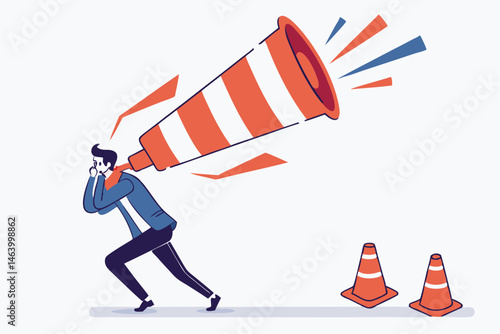 Businessman Holding Giant Megaphone Leading Change Overcoming Challenges Concept Illustration