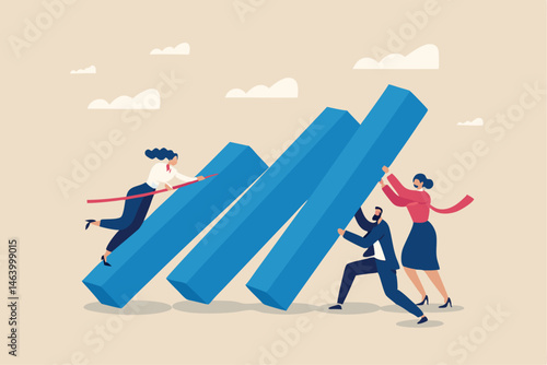 Teamwork Achieving Business Growth Concept People Pushing And Helping Growth Chart