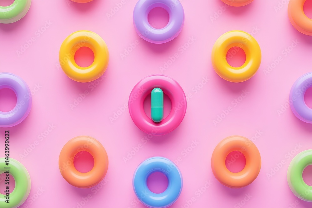 Fototapeta premium Pastel Rings Encircling a Capsule: Playful Minimalist Design