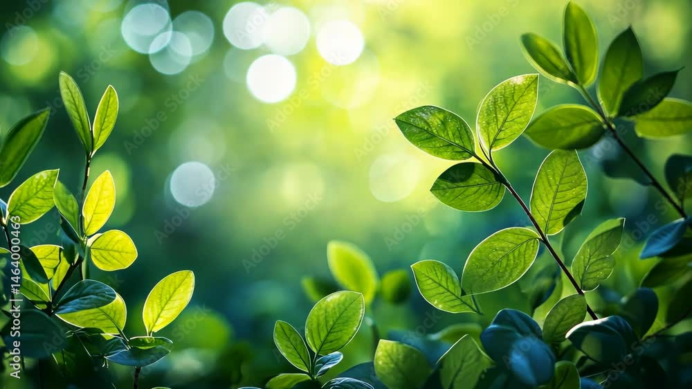 Lush green foliage bathed in sunlight, bokeh background Lush green foliage bathed in sunlight, bokeh background