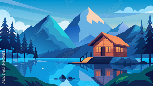 perched on the edge of a tranquil lake the cozy cabin offers an immersive experience in the heart of the mountains with the sounds of nature as the only soundtrack.