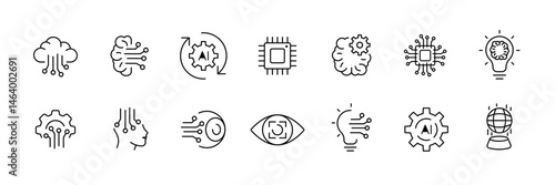 Outline icons set of ai technology and innovation for digital applications