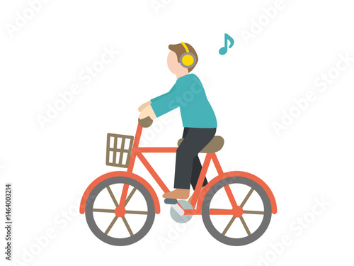 自転車の交通ルール違反のイラスト -  ヘッドフォン音楽を聞きながら運転する人