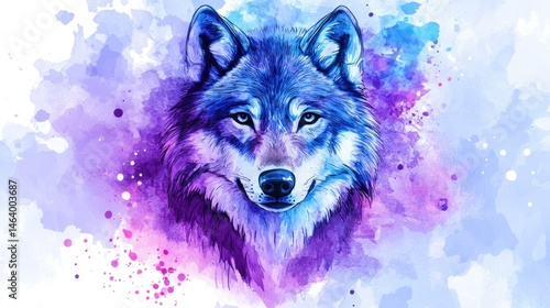 Majestic wolf portrait in vibrant watercolor