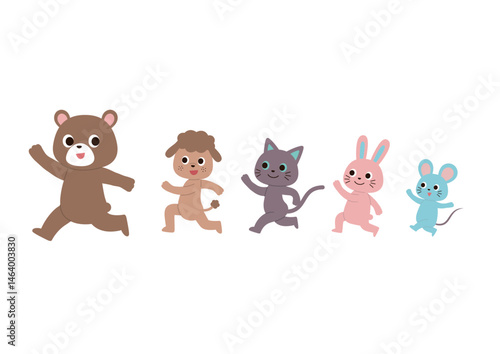 一列になって走っているかわいい動物たち