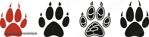 Set of Vector Paw Print Icons in Red and Black Wild Animal Designs