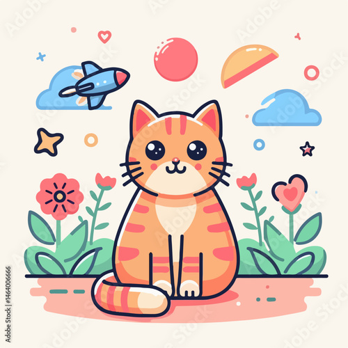 cat with flowers