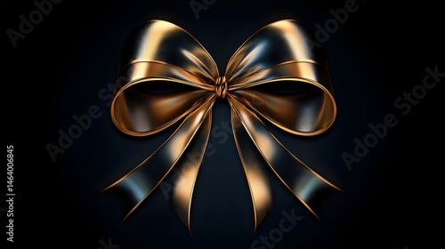 A gold and black ribbon bow is displayed on a black background