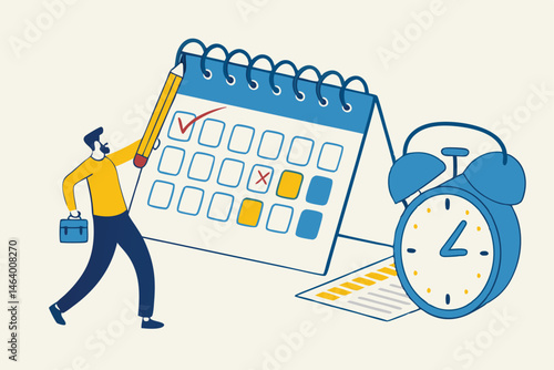 Business Man Managing Schedule With Calendar Deadline And Time Management Vector Illustration