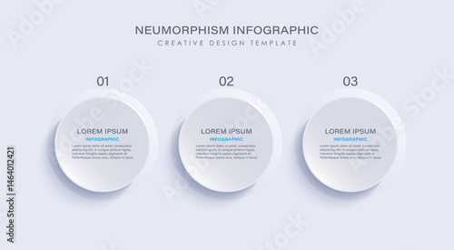 Three steps or options vector infographic template in neumorphism style. Minimalistic infographic design for business presentation slides