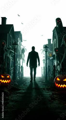 Halloween Night Man Walking Spooky Town transparent background