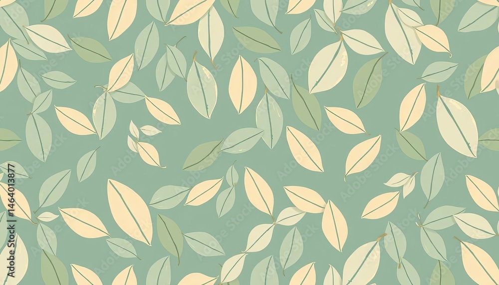 Sage green and beige seamless pattern of randomly placed hand-drawn leaves, wallpaper, vector Sage green and beige seamless pattern of randomly placed hand-drawn leaves, wallpaper, vector