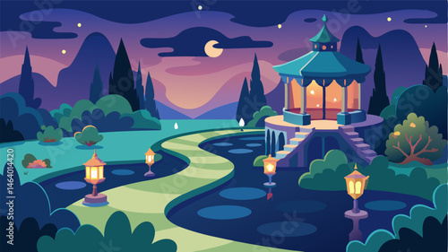 The castles gardens are a magical place with winding paths leading past bubbling brooks elegant gazebos and a tranquil pond. The castles walls are illuminated by the warm glow of