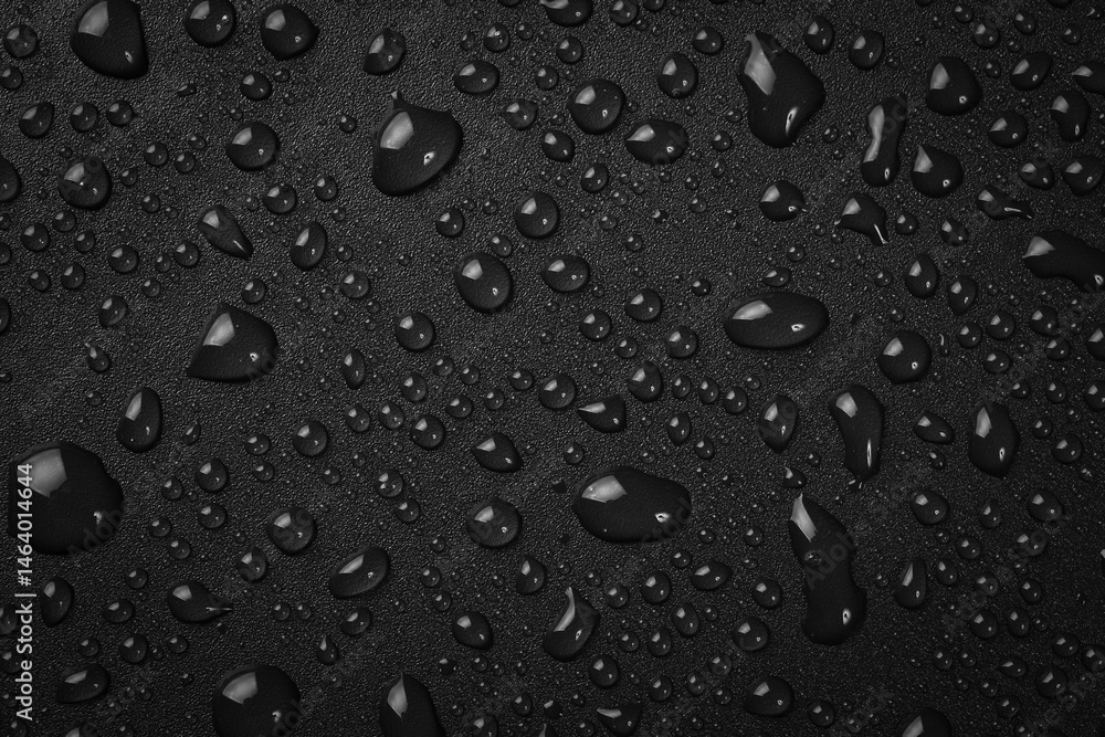 Water drops on a black background. Banner with raindrops. Top view. Water drops on a black background. Banner with raindrops. Top view.
