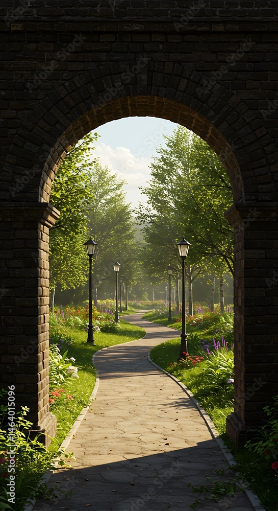 Obraz premium Sunlit Garden Path Through Archway