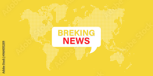 Yellow breaking news modern vibrant TV broadcast global headline world map vector background concept design