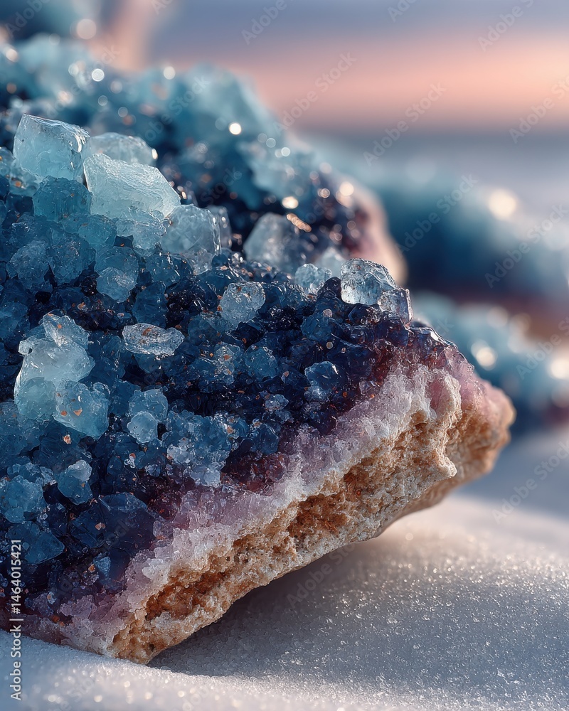 Fototapeta premium Blue Crystal Cluster on White Surface: Abstract Mineral Close-Up