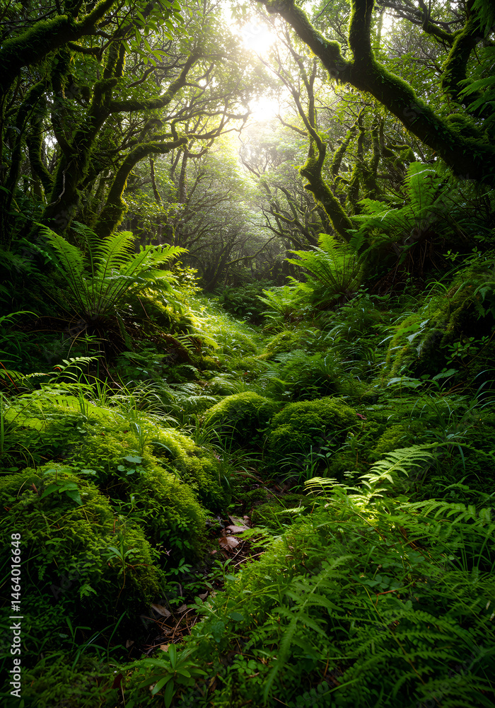 Obraz premium Photo of Lush Green Forest with Sunlight Streaming Through Trees
