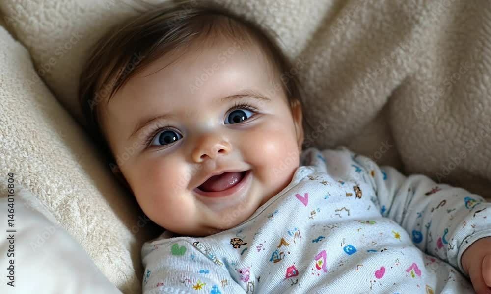 A close-up of a smiling baby with bright blue eyes, exuding joy. A close-up of a smiling baby with bright blue eyes, exuding joy.