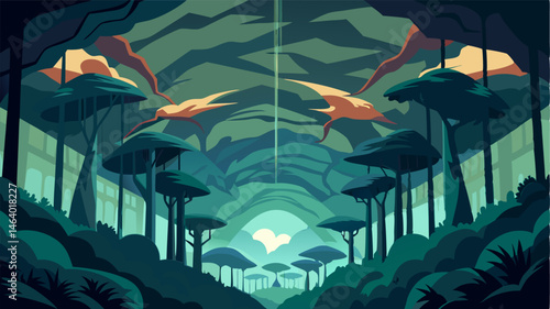 The dense and imtrable canopy overhead creates a sense of mystery and wonder invoking a desire to explore and discover the secrets hidden within.