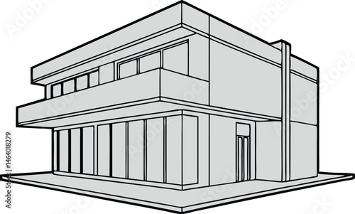 Modern commercial building illustration in minimalist black and white style 