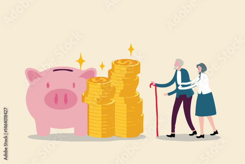 Senior Couple And Retirement Savings Piggy Bank Represents Secure Finances