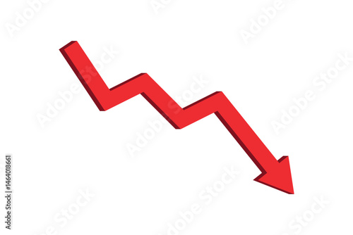 Red business arrow graph going down represents trading loss business decline economic recession and financial deficit. Simple abstract symbol illustration vector design.